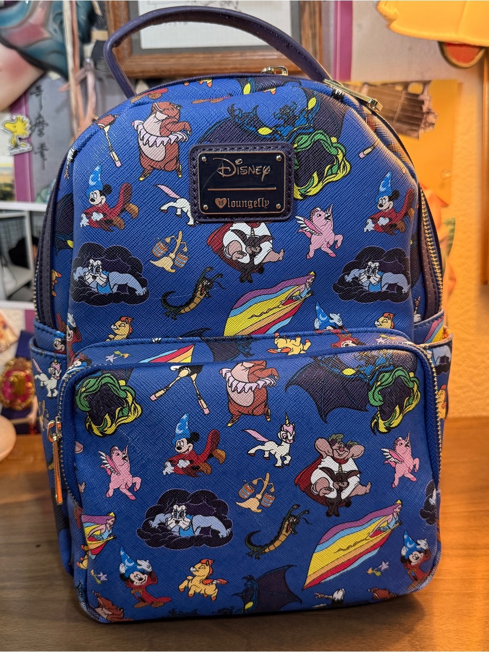 Loungefly Blue Fantasia Allover Character Mini Backpack